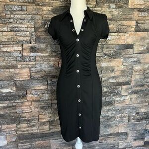 Carole Little Black Sheath Midi Dress with Notched Collar